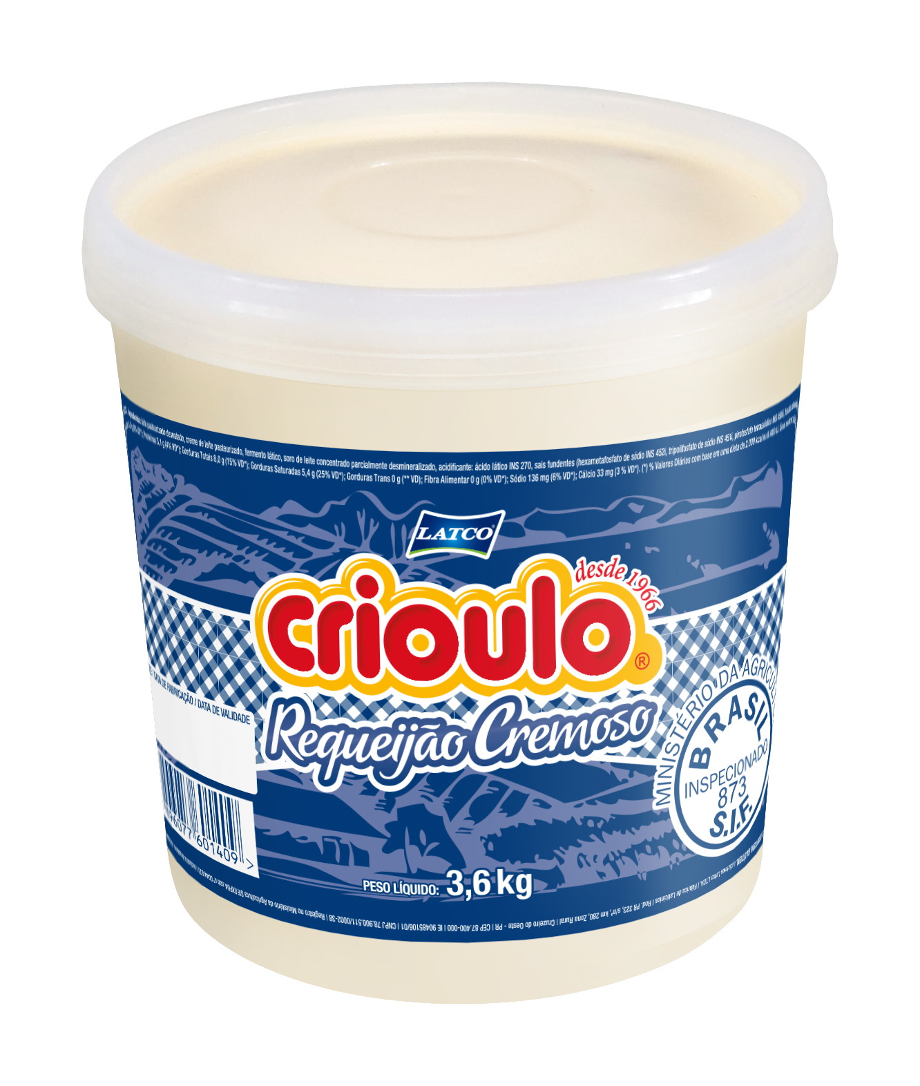 Requeijão Balde Latco/Crioulo 3,6kg